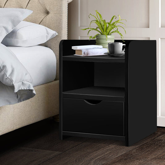 Baddeck Wooden Bedside Table - Black