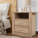 Barrie Wooden Bedside Table Storage Cabinet Shelf Side End Table Oak with 2 Drawers - Oak