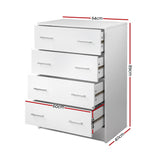 Artiss 4 Chest of Drawers - White