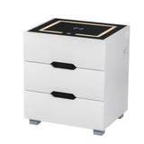 Grouse LED Bedside Table Smart Wireless Charging Ports with 3 Drawers - White