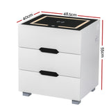 Grouse LED Bedside Table Smart Wireless Charging Ports with 3 Drawers - White