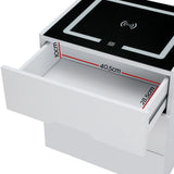 Grouse LED Bedside Table Smart Wireless Charging Ports with 3 Drawers - White