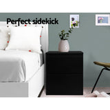 Kenora Wooden Bedside Table Side Table Bedroom Furniture Nightstand Lamp with 2 Drawers - Black