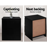 Kenora Wooden Bedside Table Side Table Bedroom Furniture Nightstand Lamp with 2 Drawers - Black