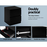Kenora Wooden Bedside Table Side Table Bedroom Furniture Nightstand Lamp with 2 Drawers - Black