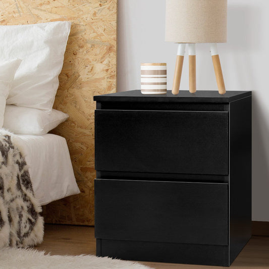 Kenora Wooden Bedside Table Side Table Bedroom Furniture Nightstand Lamp with 2 Drawers - Black