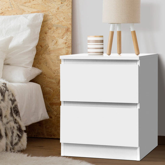 Kenora Wooden Bedside Table Cabinet Lamp Side Table Nightstand Unit with 2 Drawers - White