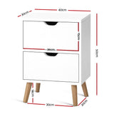 Orillia Bedside Table Nightstand with 2 Cabinet Drawers - White