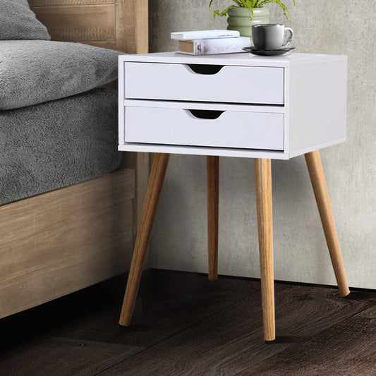 Oshawa Particle Board Bedside Table Side Table Nightstand Wood Storage Cabinet with 2 Drawers - White
