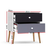 Picton Particle Board Bedside Table Side Table Nightstand Lamp Side Storage Cabinet with 2 Drawers - White & Black
