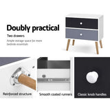 Picton Particle Board Bedside Table Side Table Nightstand Lamp Side Storage Cabinet with 2 Drawers - White & Black