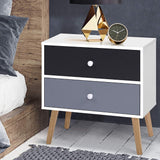 Picton Particle Board Bedside Table Side Table Nightstand Lamp Side Storage Cabinet with 2 Drawers - White & Black
