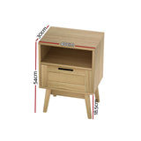 Simcoe Wood Rattan Bedside Table Rattan Side Table Nightstand Storage Cabinet - Wood