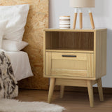 Simcoe Wood Rattan Bedside Table Rattan Side Table Nightstand Storage Cabinet - Wood