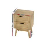 Simcoe Wood Rattan Bedside Table Rattan Side Table Nightstand Storage Cabinet with 2 Drawers - Wood