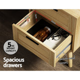 Simcoe Wood Rattan Bedside Table Rattan Side Table Nightstand Storage Cabinet with 2 Drawers - Wood