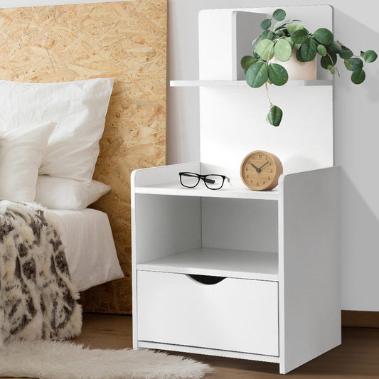 Stratford Wooden Bedside Table Cabinet Shelf Display Side Nightstand Unit Storage - White