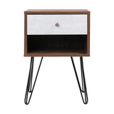 Thorold Wooden Bedside Table - Grey & Walnut