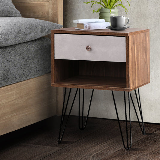 Thorold Wooden Bedside Table - Grey & Walnut