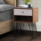 Thorold Wooden Bedside Table - Grey & Walnut