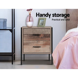Borden Wooden Metal Legs Bedside Table Nightstand Metal with 2 Drawers - Black & Dark Oak