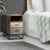 Souris Wooden Metal Legs Bedside Table Side Table Nightstand Storage Cabinet Unit with 2 Drawers - Wood