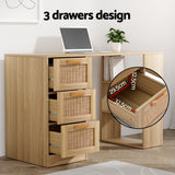 Artiss Computer Desk Drawer Shelf Home Office Study Table Rattan Oak 120cm