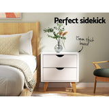 Beloeil Wooden Veneer Bedside Table with 2 Drawers - White
