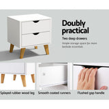 Beloeil Wooden Veneer Bedside Table with 2 Drawers - White