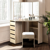 Corner Dressing Table Mirror Stool Set Makeup Vanity Desk Chair Oak