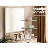 Dressing Table Mirror Stool Set Vanity Makeup Desk Organizer Drawer Oak