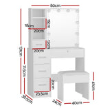 10 LED Bulbs Dressing Table Set Stool - White