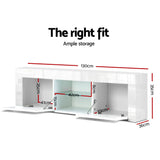 Viola 130cm High Gloss TV Stand Entertainment Unit Storage Cabinet Tempered Glass Shelf - White