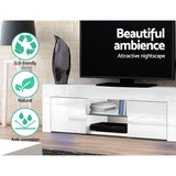 Viola 130cm High Gloss TV Stand Entertainment Unit Storage Cabinet Tempered Glass Shelf - White