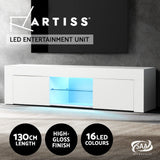 Morten 130cm TV Cabinet Entertainment Unit Stand RGB LED Gloss Furniture - White