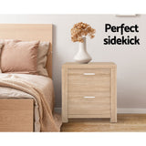 Gaspe Wooden Bedside Table Lamp Side Table Nightstand Unit with 2 Drawers - Beige
