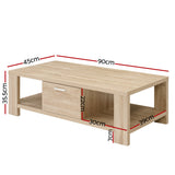 Ilias Coffee Table with 1 Drawer - Oak