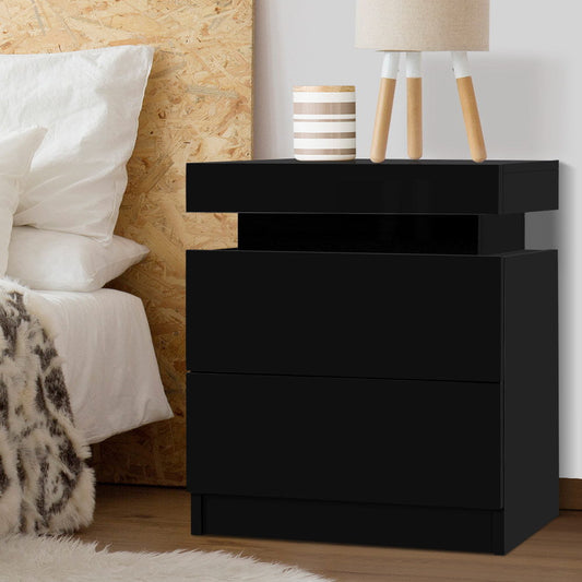 Laval Wooden Bedside Table Side Table Storage Nightstand Bedroom with 2 Drawers - Black