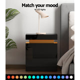 Levis LED High Gloss Bedside Table Side Table RGB LED High Gloss Nightstand - Black