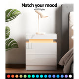 Levis LED High Gloss Bedside Table Side Table RGB LED High Gloss Nightstand - White