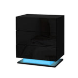 Lachine LED High Gloss Bedside Table Side Table RGB LED Lamp Nightstand Gloss with 3 Drawers - Black