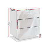 Lachine LED High Gloss Bedside Table Side Table RGB LED Lamp Nightstand Gloss with 3 Drawers - White