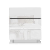 Lachine LED High Gloss Bedside Table Side Table RGB LED Lamp Nightstand Gloss with 3 Drawers - White