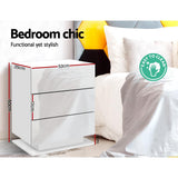 Lachine LED High Gloss Bedside Table Side Table RGB LED Lamp Nightstand Gloss with 3 Drawers - White