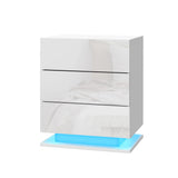 Lachine LED High Gloss Bedside Table Side Table RGB LED Lamp Nightstand Gloss with 3 Drawers - White