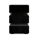 Perce LED High Gloss Bedside Table Side Unit RGB LED Lamp Nightstand Gloss Furniture with 3 Drawers - Black