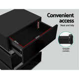 Perce LED High Gloss Bedside Table Side Unit RGB LED Lamp Nightstand Gloss Furniture with 3 Drawers - Black