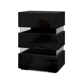 Perce LED High Gloss Bedside Table Side Unit RGB LED Lamp Nightstand Gloss Furniture with 3 Drawers - Black