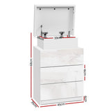 Rimouski LED High Gloss Bedside Table Side Table RGB LED High Gloss Nightstand with 3 Drawers - White