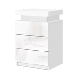 Rimouski LED High Gloss Bedside Table Side Table RGB LED High Gloss Nightstand with 3 Drawers - White
